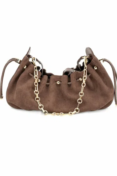 Bc Handbags Faux Suede Bag With Adjustable Closure Detail In Brown