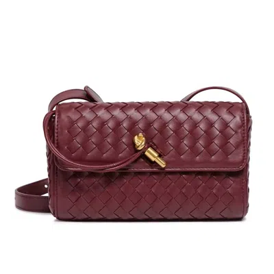 Bc Handbags Portia Woven Clutch In Burgundy In White