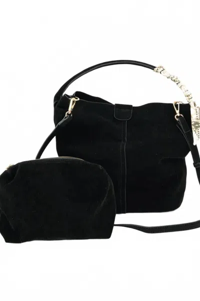 Bc Handbags Women's Large Faux Suede Bag With Ribbon Detail In Black