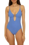 Bca By Rebecca Virtue Modern Edge Beaded Cutout Rib One-piece Swimsuit In Blue