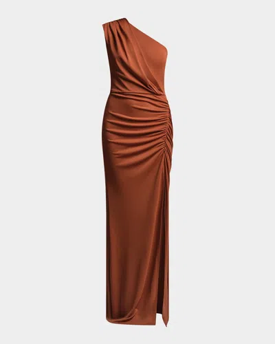 Bcbg Valentina Draped One-shoulder Jersey Column Gown