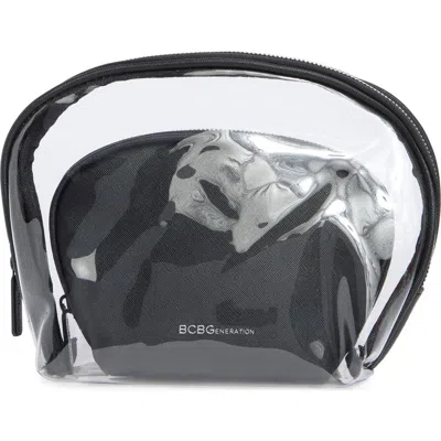Bcbg 2-piece Clear Faux Leather Cosmetic Pouch Set In Black