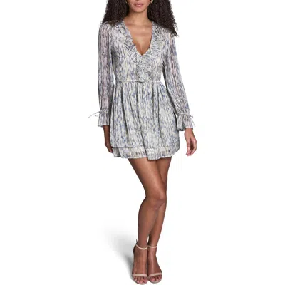 Bcbg Abstract Print Chiffon Long Sleeve Minidress In Gray