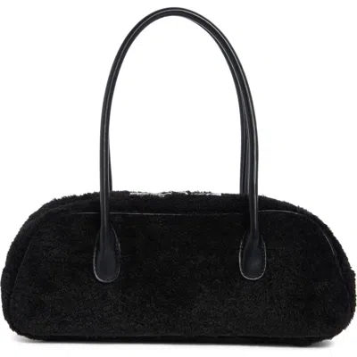 Bcbg Angled Faux Fur Shoulder Bag In Black