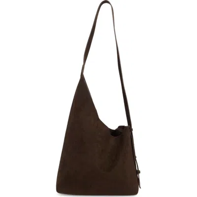 Bcbg Asymmetric Faux Suede Hobo Bag In Dark Chocolate