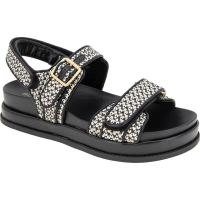 Bcbg Bara Platform Slingback Sandal In Black/white Raffia