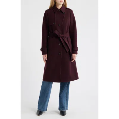 Bcbg Belted Trench Coat In Burgundy
