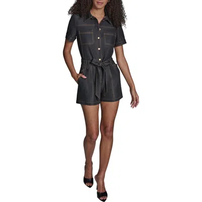 Bcbg Belted Twill Romper In Black