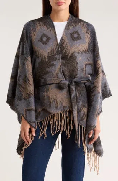 Bcbg Belted Western Jacquard Topper In Gray