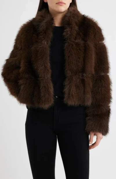 Bcbg Chubby Crop Faux Fur Jacket In Brown