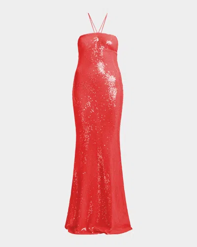 Bcbg Colette Sequin Halter Column Gown In Pink