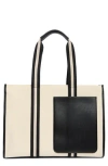 Bcbg Contrast Pocket Canvas Tote Bag In Natural Black