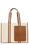 Bcbg Contrast Pocket Canvas Tote Bag In Brown