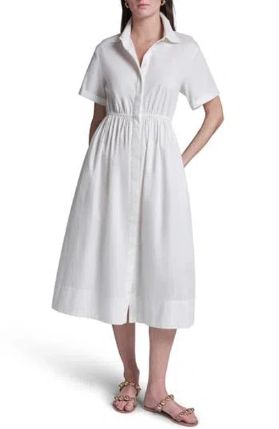 Bcbg Cotton Poplin Midi Cape Back Shirt Dress In White