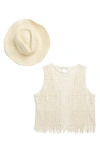 Bcbg Cowboy Hat & Fringe Knit Vest In Light Natural