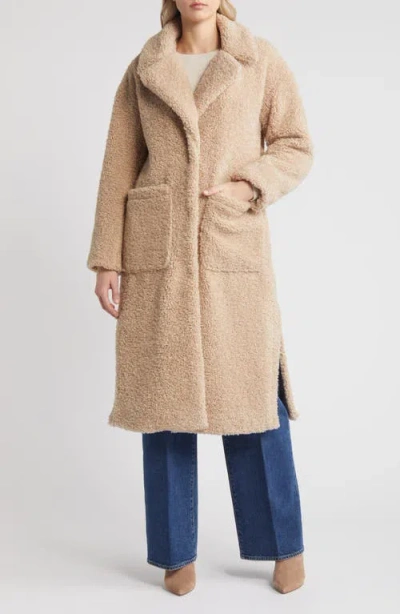 Bcbg Cozy Teddy High Pile Fleece Long Coat In Brown