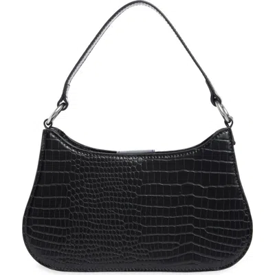 Bcbg Croc Embossed Curved Baguette Bag In Black