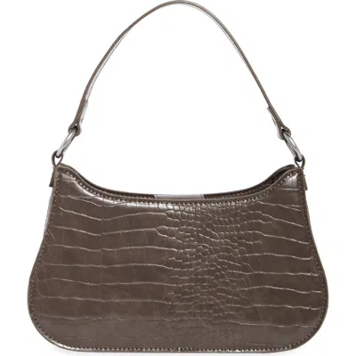 Bcbg Croc Embossed Curved Baguette Bag In Mushroom
