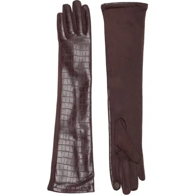 Bcbg Croc Embossed Long Stretch Gloves In Burgundy