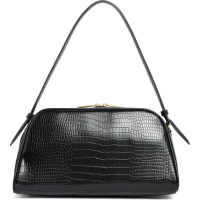 Bcbg Croc-embossed Top Handle Bag In Black