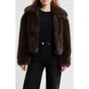 Bcbg Cropped Faux Fur Jacket In Brown