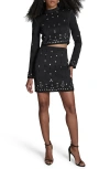 Bcbg Crystal & Bead Detail Long Sleeve Top & Miniskirt Set In Black