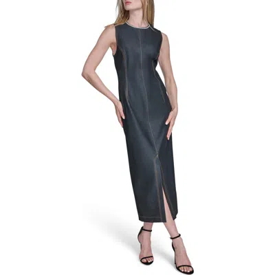 Bcbg Crystal Embellished Neck Denim In Blue