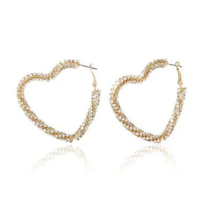 Bcbg Crystal Heart Hoop Earrings In Gold
