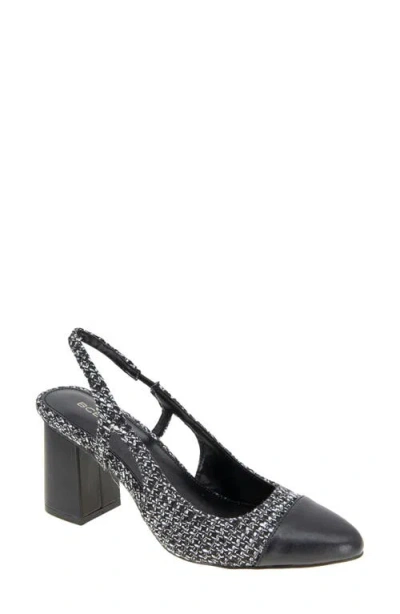 Bcbg Darrin Block Heel Slingback Pump In Black/white Boucle