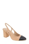 Bcbg Darrin Block Heel Slingback Pump In Tan/black