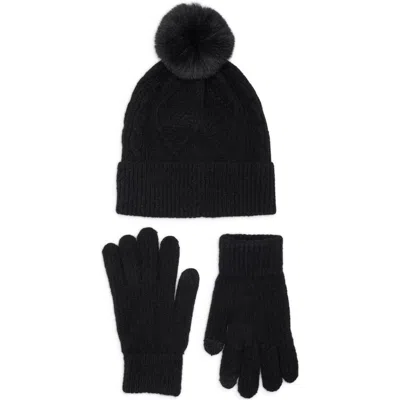 Bcbg Diamond Stitch Beanie And Gloves Set In Black