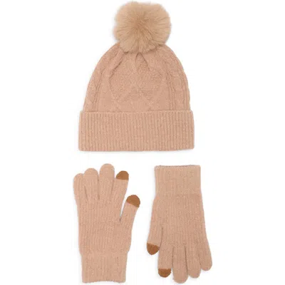 Bcbg Diamond Stitch Beanie And Gloves Set In Neutral