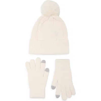 Bcbg Diamond Stitch Beanie And Gloves Set In Neutral