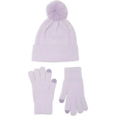 Bcbg Diamond Stitch Beanie And Gloves Set In Purple