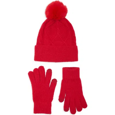 Bcbg Diamond Stitch Beanie And Gloves Set In Red