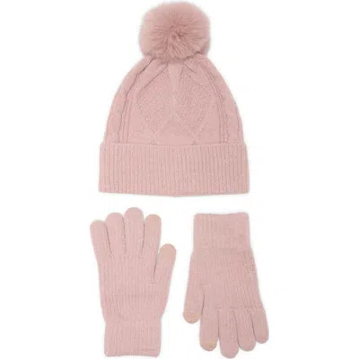 Bcbg Diamond Stitch Beanie And Gloves Set In Pink