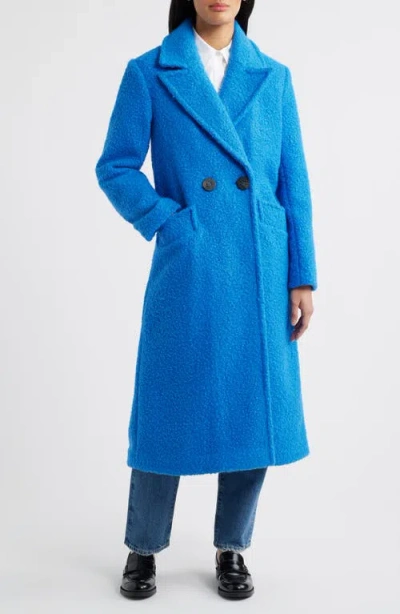Bcbg Double Breasted Bouclé Coat In Blue