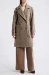 Bcbg Double Breasted Wool Blend Herringbone Coat In Brown