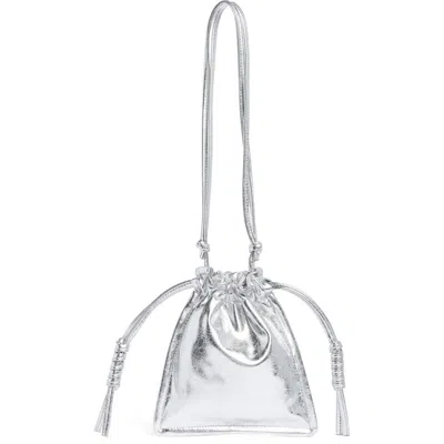 Bcbg Drawstring Metallic Bag In Silver
