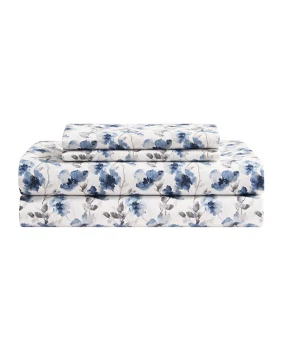 Bcbg Elegant Floral Microfiber 4-piece Sheet Set, Twin In Madison Blue
