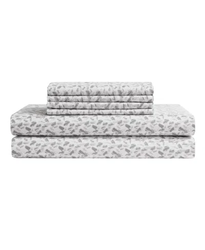 Bcbg Elegant Floral Microfiber 6-piece Sheet Set, Full In Alloy Gray
