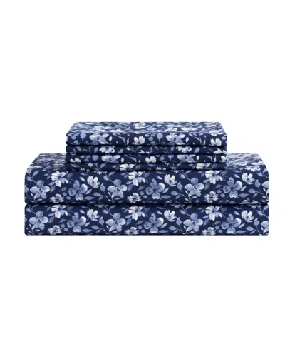 Bcbg Elegant Floral Microfiber 6-piece Sheet Set, Full In Aranza Blue