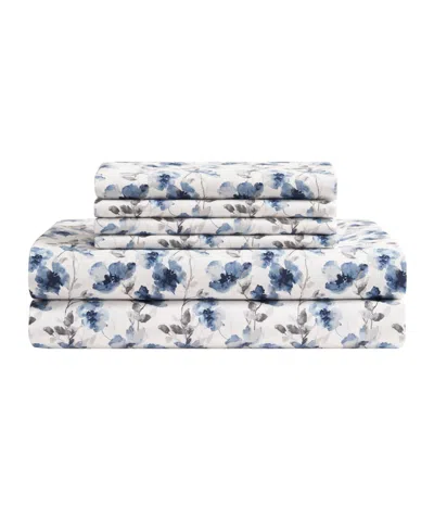 Bcbg Elegant Floral Microfiber 6-piece Sheet Set, Queen In Madison Blue