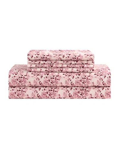 Bcbg Elegant Floral Microfiber 6-piece Sheet Set, Queen In Susan Pink