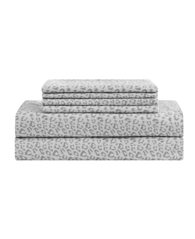Bcbg Elegant Floral Microfiber 6-piece Sheet Set, Queen In Vanessa Gray