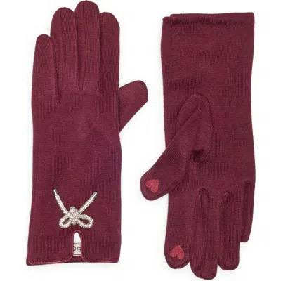 Bcbg Embellished Bow Gloves In Burgundy