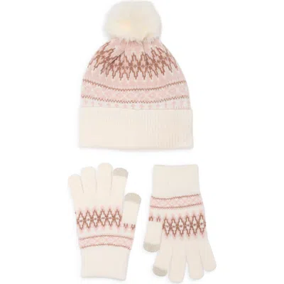 Bcbg Fair Isle Beanie And Glove Set In White