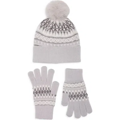 Bcbg Fair Isle Beanie And Glove Set In Gray