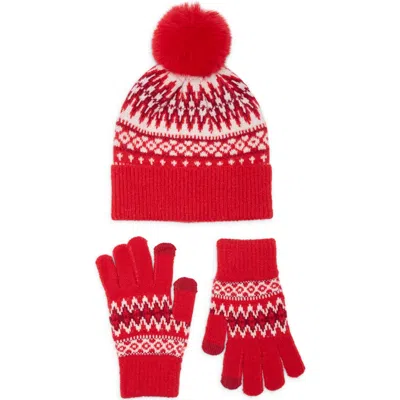 Bcbg Fair Isle Beanie And Glove Set In Red