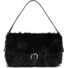 Bcbg Faux Fur Buckle Shoulder Bag In Black